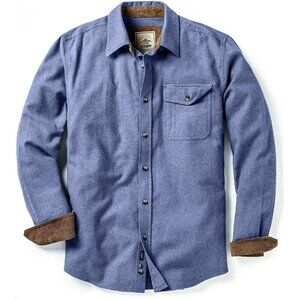 Mens  Corduroy French Blue Cotton Flannel Shirt Long Sleeve Casual Outdoor Plaid